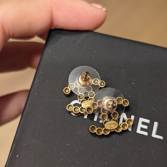 SOLD Auth RARE Chanel bronze w/ crystal CC earrings! - Picture 2 of 5